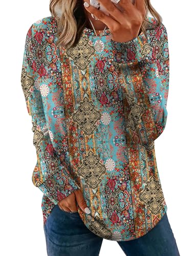 Image of WIHOLL Sweatshirt for Women Crewneck Long Sleeve Shirts Curved Hem Lightweight Sweaters Fall Clothes 2025