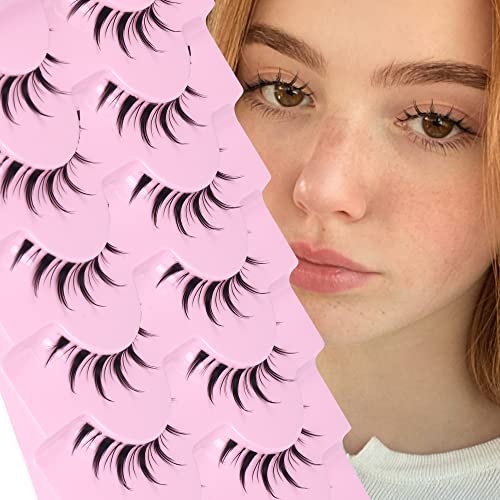 Manga Lashes Japanese Anime Eyelashes Spiky Natural look Cosplay Eye Lashes Clear Band Wispy Fluffy Natural Eyelashes 14MM 8 Pairs Pack by PHKERATA