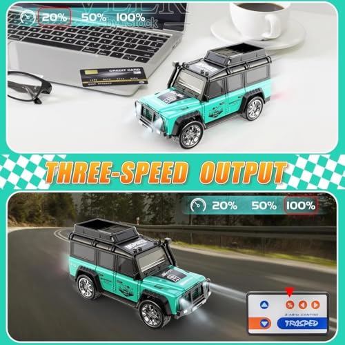 Image of Bestie toys Remote Control Small Car, 1:64 Scale Off-Road RC Car, USB Rechargeable 2.4GHZ Three Speed Indoor Alloy Vehicle for Kids (Green GT laandrover)