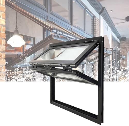 34x40in Folding Concession Serving Window – Double Hung Service Window with Lock, 5mm Tempered Glass, Ideal for Food Trucks, Snack Bars, Coffee Shops - Durable & Stylish Black Finish
