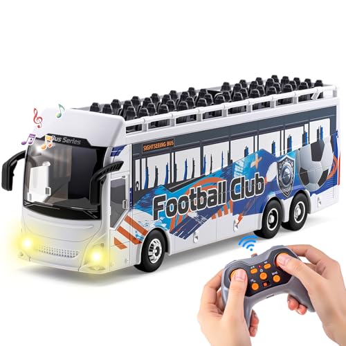 TAKGUD 9 Channel RC Bus for Kids, 2.4G Remote Control City Buses with LED Lights & Music, Model Vehicle Car with 2 Batteries, Birthdays Gift for Children Boys Girls Ages 3+ (Double Decker Bus)