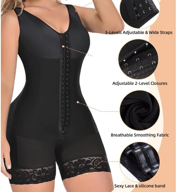 Faja Shapewear for Women, High Compression Bodysuit with Butt Lifter, Tummy Control Body Shaper, Open Crotch with Zipper, Black. - Image 6