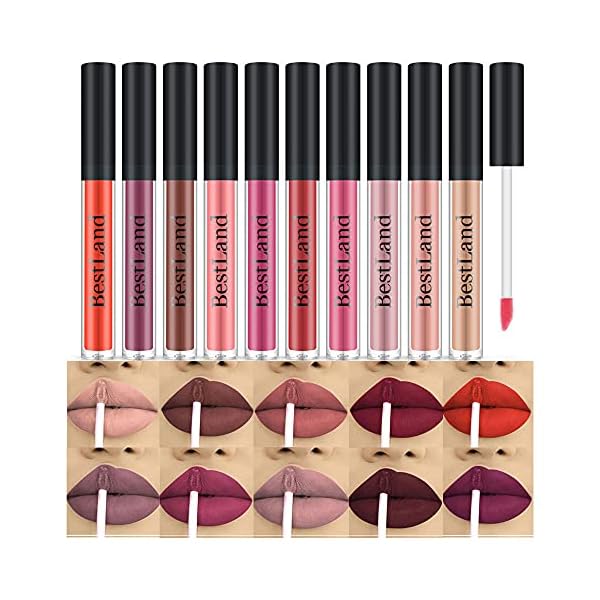 BestLand 10pcs/Set Matte Lipstick Lip Kit, Velvety Liquid Lipstick Waterproof Long Lasting Durable Nude Lip Gloss Beauty Cosmetics Gift Box Makeup Set Kit (10 Piece Set)