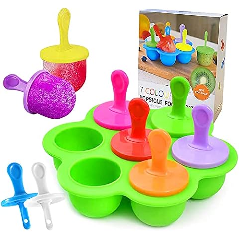 Eisförmchen Popsicle Formen,Mini Eisformen Silikonform,7 Mulden Eisformen Eis am Stiel Silikon,DIY EIS-Pop-Form,mit bunten Kunststoff-Sticks Cover