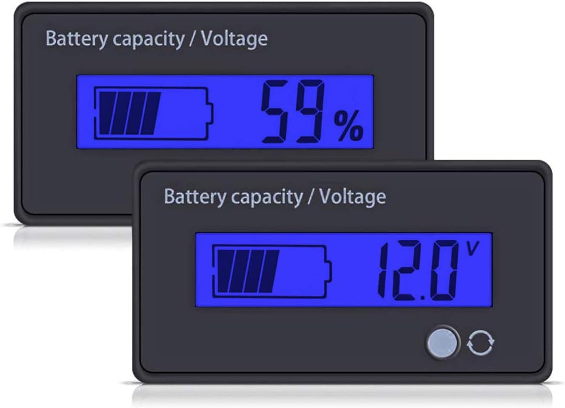 utipower Multifunctional 12V LCD Battery Capacity Monitor Gauge Meter for Lead-Acid Battery Vehicle Battery, Blue