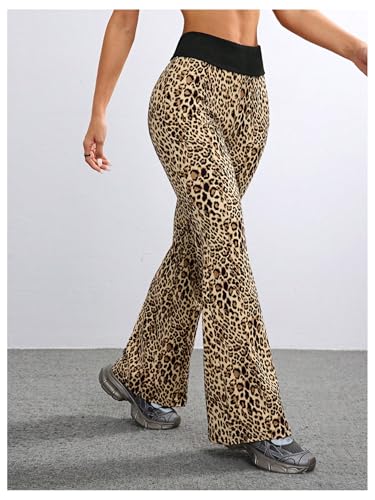 MakeMeChic Women's Leopard Print High Waisted Bell Bottom Flare Pants Y2K Trousers4