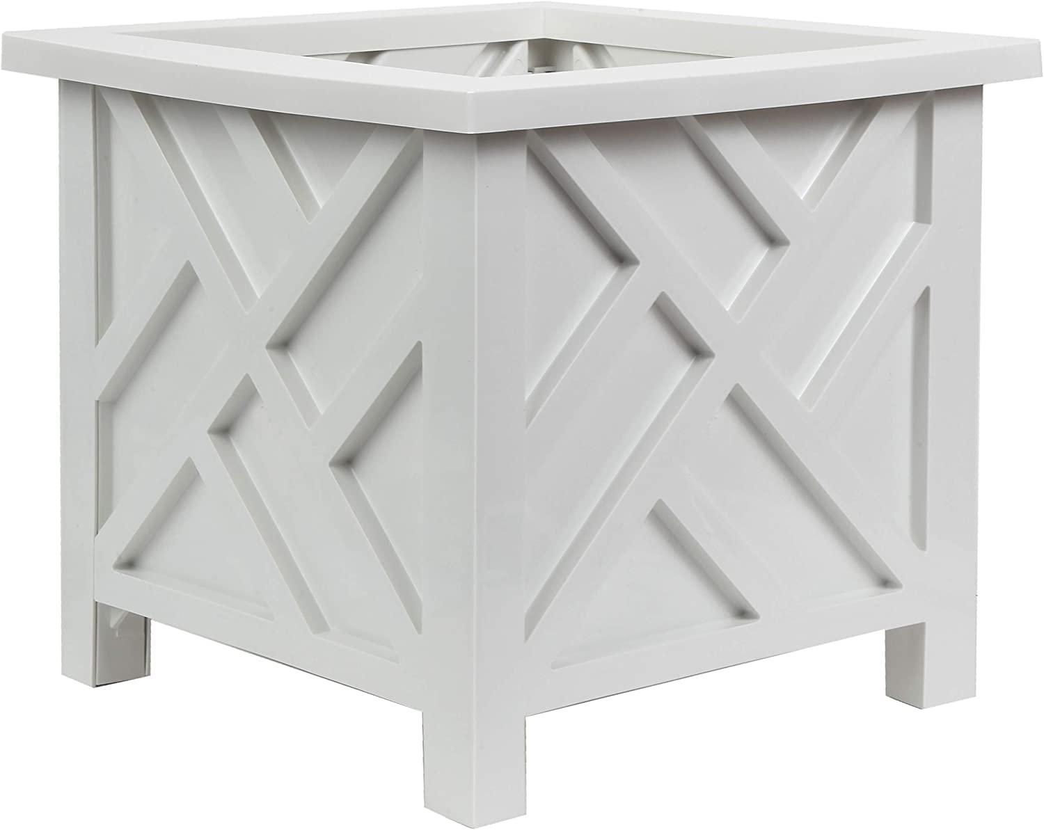 Trenton Gifts Chippendale Planter. White. Indoor/Outdoor. 14 ¾” sq. x 13 ¼ H