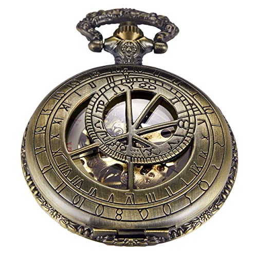 Whodoit Prague Constellation Bronze Mechanical Pocket Watch, Compass Clock Roman