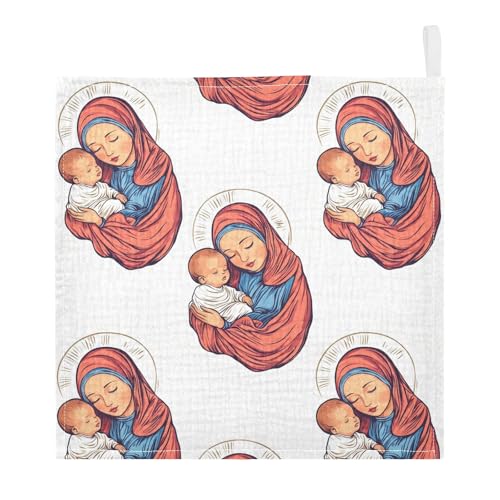 vvfelixl Colorful Madonna Hold Toddler Baby Burp Cloths Baby Muslin Washcloths for Boys Girls Cotton Babys Face Towel for Newborn Infants Soft and Absorbent 11.8 X 11.8 in, 5 Pack
