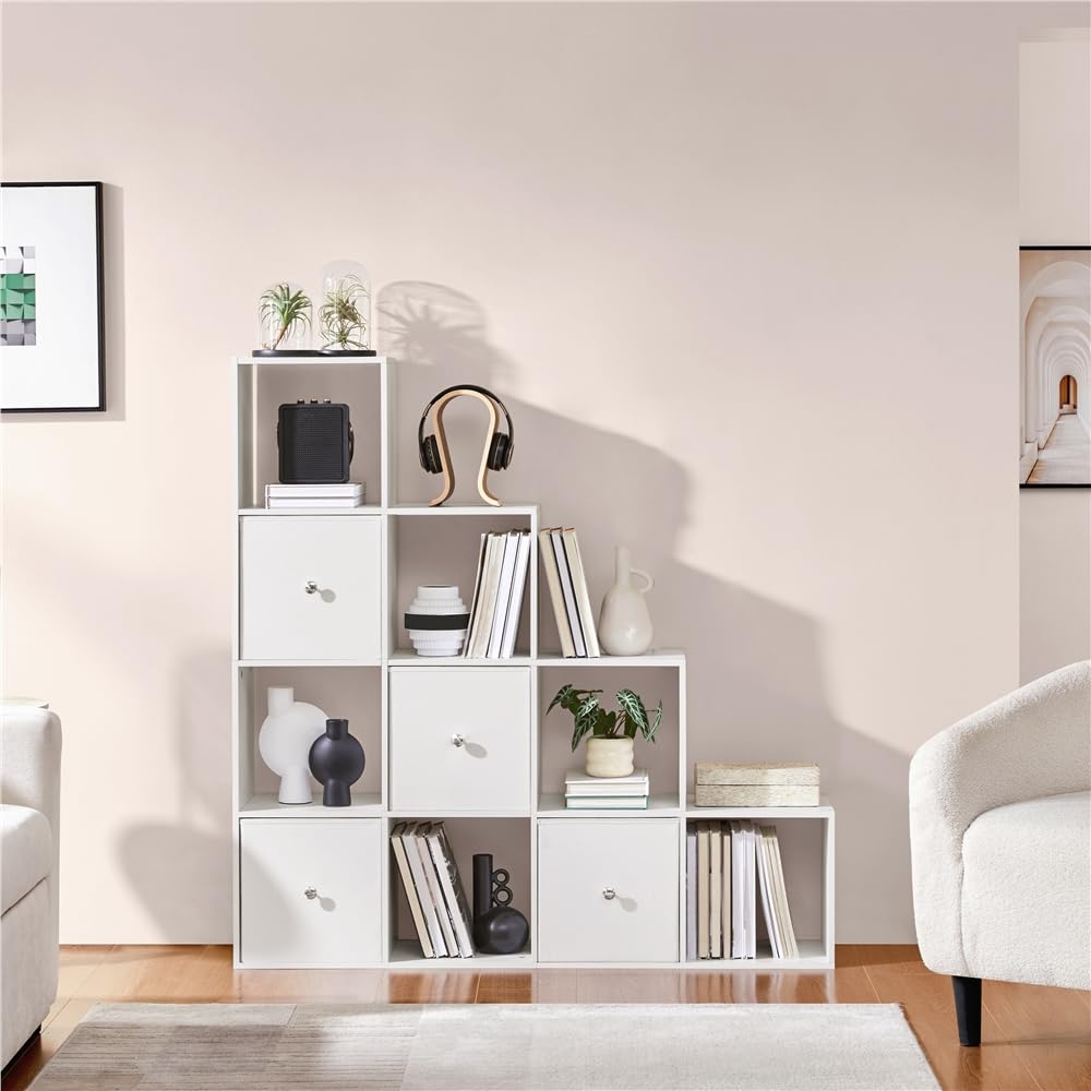 Yaheetech Estantería Librería de Pie Estantería Modular 10 Cubos | Estanteria Escalonada de Biblioteca Organizador Cubos Libreria Abierta Oficina, Salon y Estudio 128x29x128 cm Blanco