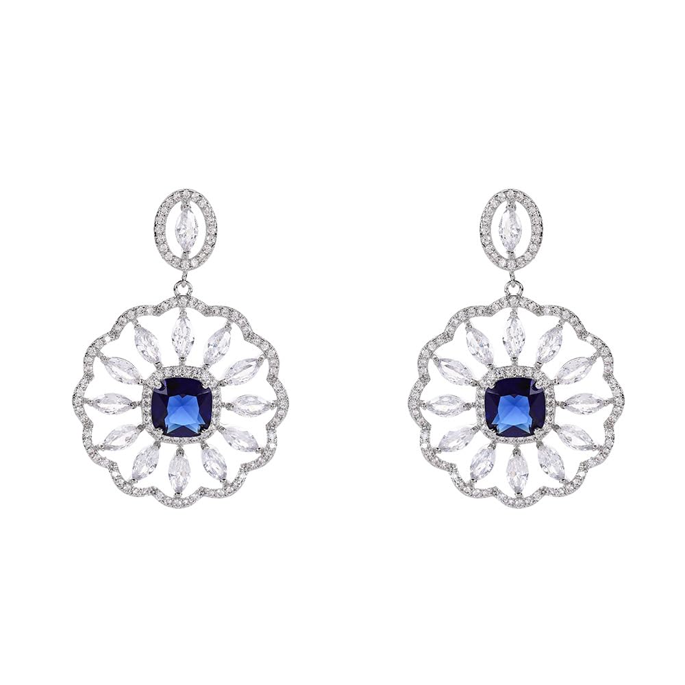 Boucles d'oreilles pendantes saphir rubis or 14 carats fleur