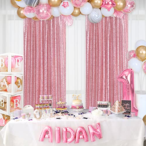 Image of Sequin Backdrop 4 Pcs 2ftx8ft Glitter Blush Pink Party Backdrop Curtain Wedding Ceremony Birthday Backdrop Background Decoration