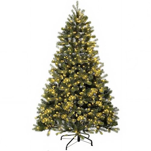 Aovotreena 6.5FT Pre-Lit Artificial Christmas Tree with 650 White Lights,1227 Mixed PE&PVC Branch Tips,Green Full Downswept Douglas Fir Xmas Tree,Foldable Metal Base for Home, Party Holiday Décor