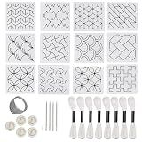 33 teiliges Sashiko Starter Set, Sashiko Schablonen und Nadeln, Sticken Vorlagen für DIY Projekte, Komplettset mit 12 Schablonen und Zubehör