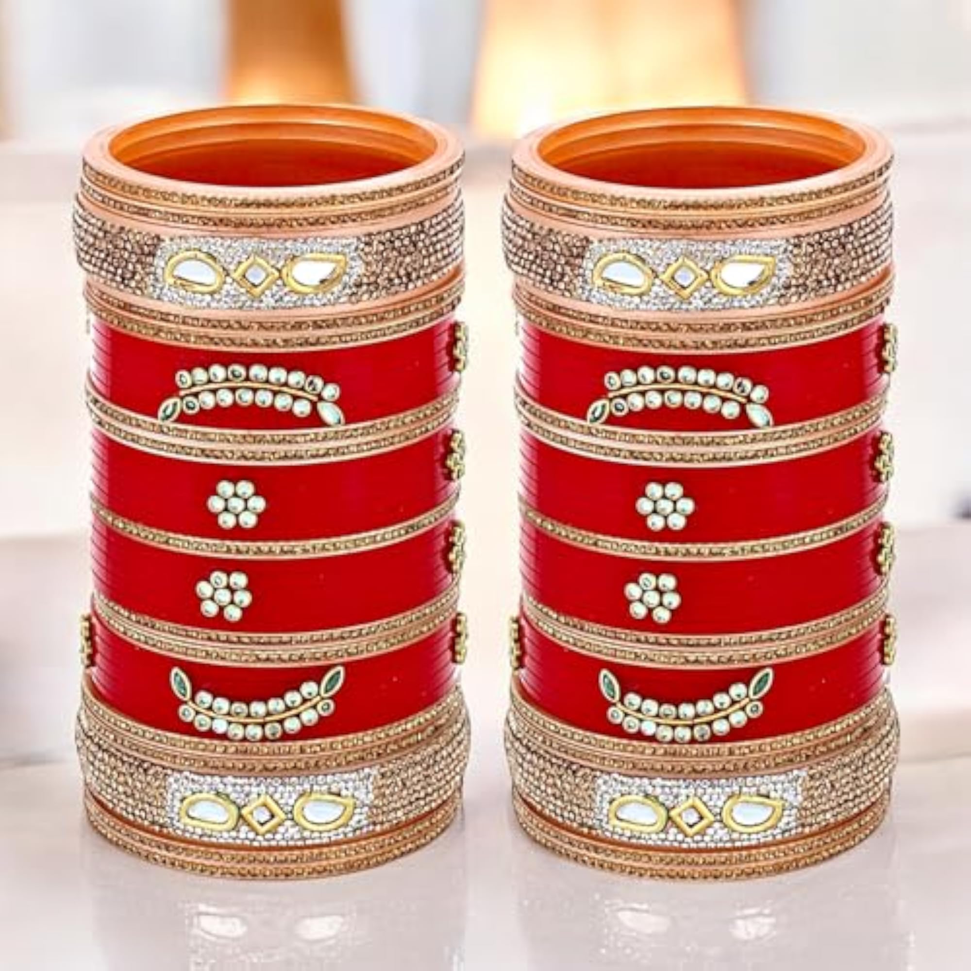 Bridal Red Designer Chura Bangle Set for Women, Wedding Gift