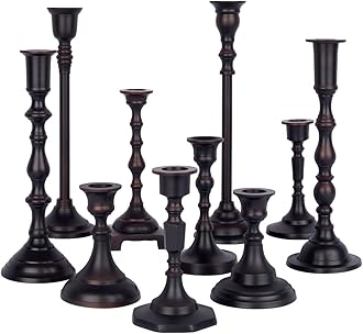 Koyal Wholesale Bronze Mixed Taper Holders, Set of 10, Mismatched Candlesticks Set, Bohemian Decorative