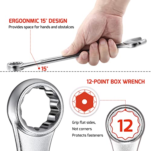 Rochoof Combination Wrench Set,5-Piece Sae Wrench Set 12-Point Chrome Vanadium Steel Wrenches 1" To 1-1/4" With Rolling Pouch #TOP4