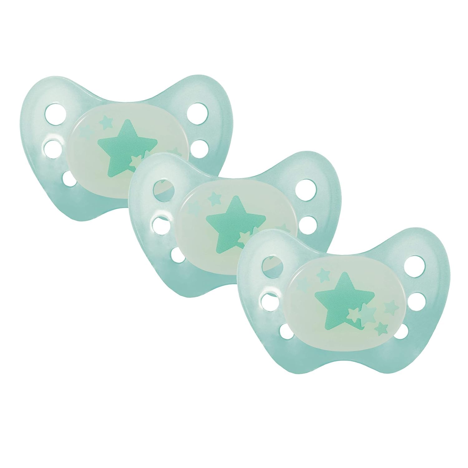 dentistar Night Silicone Soother Set of 3, Size 2, 6-14 Months, Silicone Soother with Dental Step
