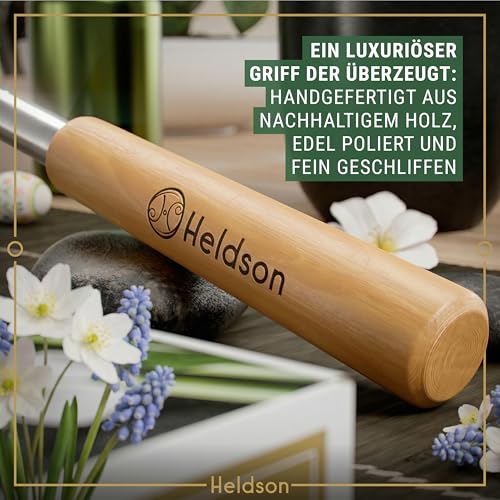 HELDSON® Rückenkratzer Holz [Inklusive 5 Kratzaufsätze] - Männer Geschenke - Geschenkset - Kratzhand - Back Scratcher - Rücken Massage - Geschenk für Papa - Geschenkideen - Vatertag - Vater