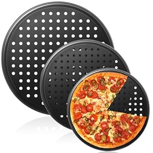 3 Pack Pizza Tray – 10/11/12.5 Inch Non Stick Pans, Perforated Baking Tray for Oven, Pizza Pans with Holes for Baking Pan Home Kitchen, Round Baking Pan Set, Fridge, Oven and Dishwasher Safe – Black
