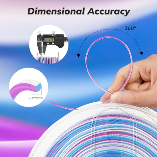 Image of AMOLEN Silk PLA 3D Printer Filament, Shiny Multicolor Rainbow PLA Filament 1.75mm, Fast Color Change PLA 3D Printing Filament for Most FDM 3D Printer, Magenta Pink Blue White, 1kg (2.2lbs)