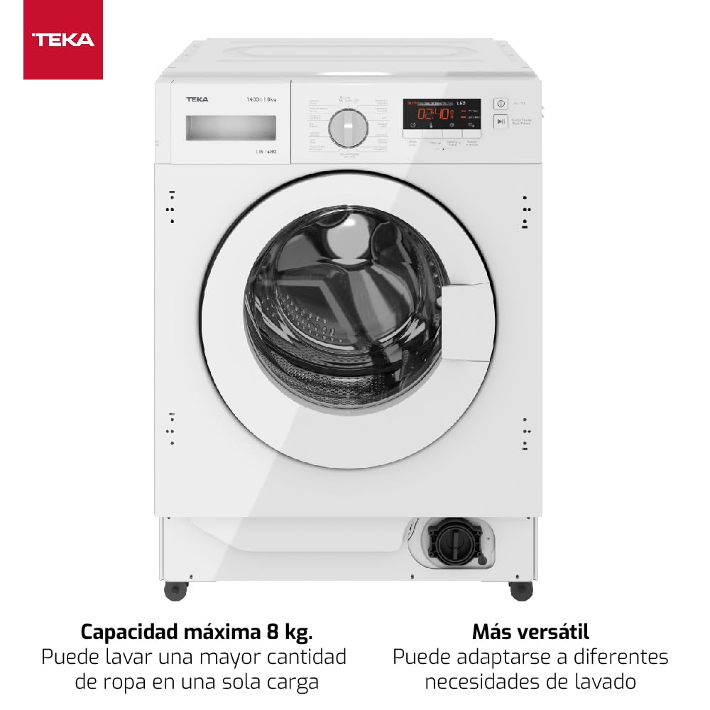 TEKA LI6 1481 - Lavadora Integrable, Motor T-Inverter,16 Programas de Lavado, Panel de Control Digital, Capacidad 8 kg, Velocidad 1400 rpm, Programas Especiales, Función Lávado Rápido, Color Blanco