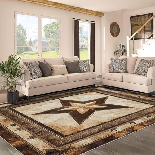 Zydzarrx Brown Rustic Western Texas Star Rug 8x12