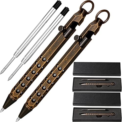 Chinco 4 Pieces Bolt Action Pen Set Include 2 Six Edge Solid Brass Pen and 2 Pens Refills, EDC Pen Signature Pocket Size Pen with Present Boxes for Graduation, Father's Day, Birthday (Black)