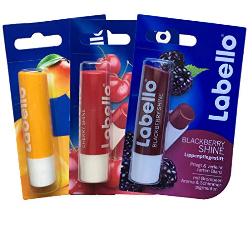 Labello Mango Shine, Labello Blackberry Shine, Labello Cherry Shine Lip Balm Bundle