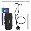 White Coat Dual Head Stethoscope, Lightweight and Acoustical with Protective Case Jet Black Plus LED Pen Light Pupil Gauge