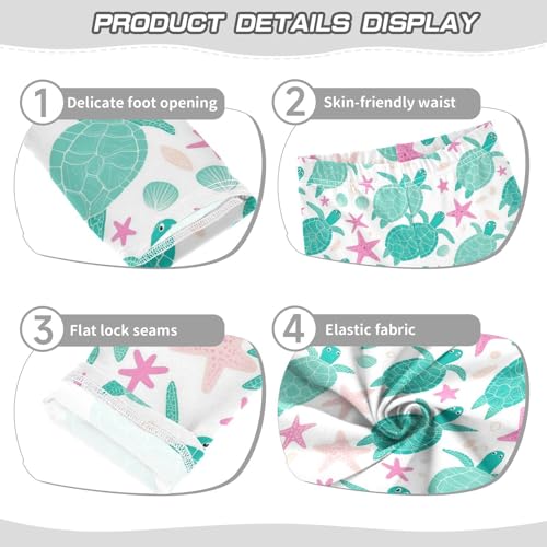 Green Sea Turtle Girls' Leggings Toddler Doodles Pink Starfish Kids Yoga Pants Dance Active Tights 4T3