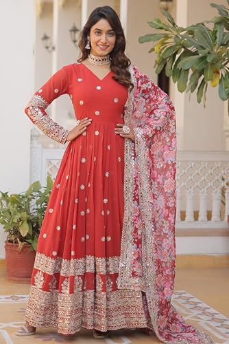 Image of Fashion Basket Gergette Embroidered Long Anarkali
