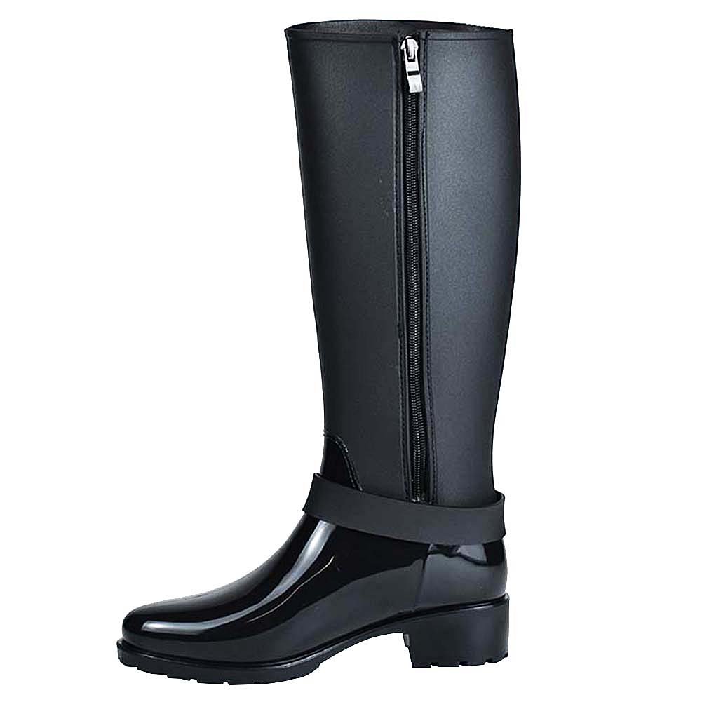 Femmes Élégant Neige Pluie Saison Haut Wellies Ajustable Boucle Sangle Au Genou Zip Bottes en Caoutchouc