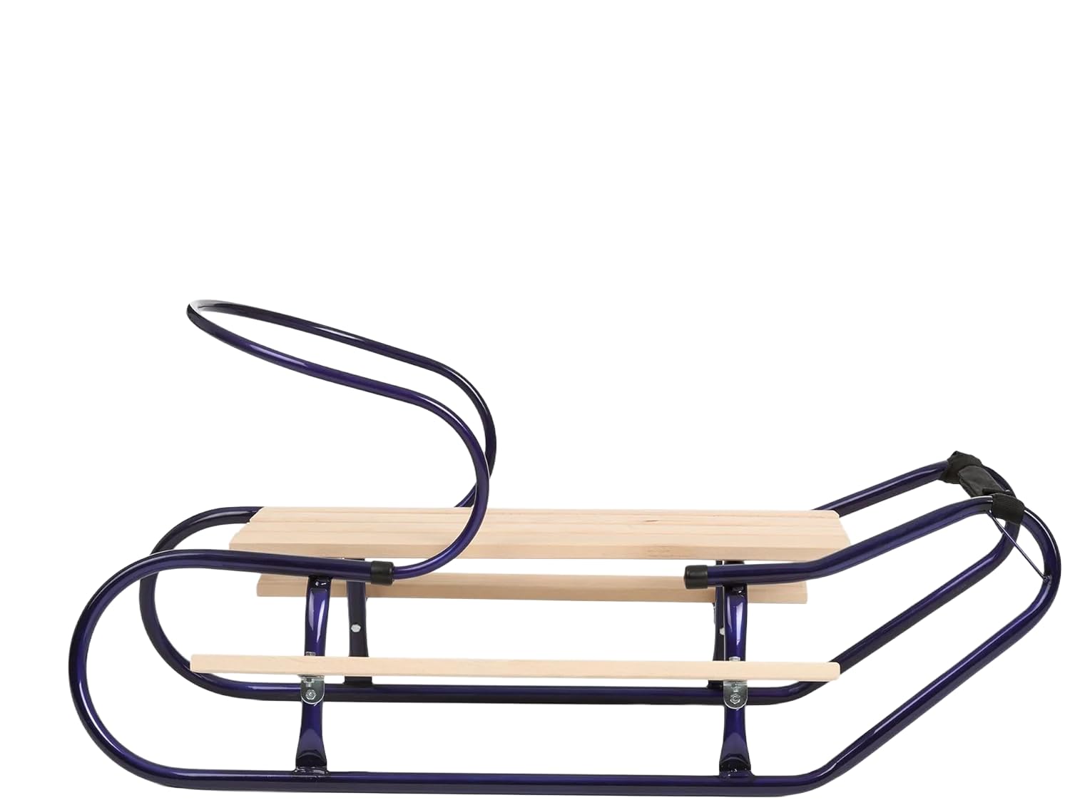 Metallschlitten für Kinder 84 cm – Stahlgestell Buchenholz Rückenlehne Fußstützen – Winterrodelschlitten