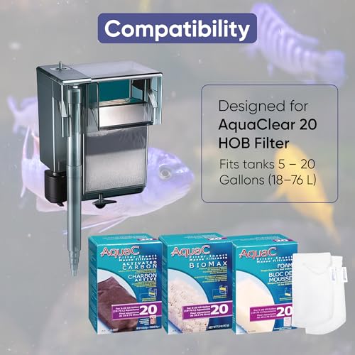 Image of AquaClear 20 HOB Maintenance & Replacement Filter Media Kit, Including Gokul Brands Mesh Bags (AquaClear Activated Carbon Inserts 45g-1 Pack, BioMax Media 42g, Filter Foam Insert 1-Pack)