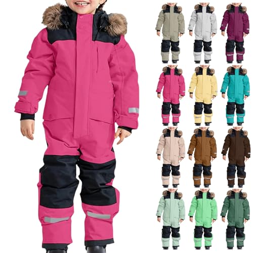 Traje de esquí para niños, clásico, de una pieza, mono de nieve, impermeable, resistente al viento, térmico, para invierno, cálido, engrosado, con capucha, para exterior, chaqueta de esquí, A-hot rosa