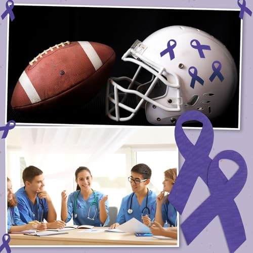 Image of Jenaai 100 Pcs Purple Domestic Violence Awareness Ribbon Stickers Alzheimers Football Helmet Decals Football Helmet Stickers for Cancer Awareness Events Support Fundraisers Sports