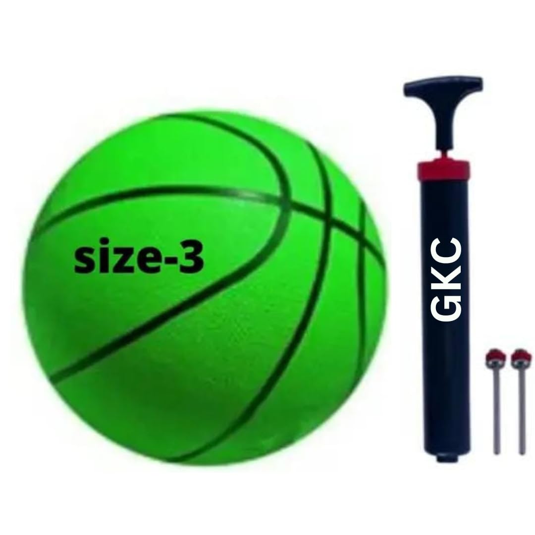 GKC Basketball, Size-3, Green, with Pump and 2 Pins, for Kids, Junior