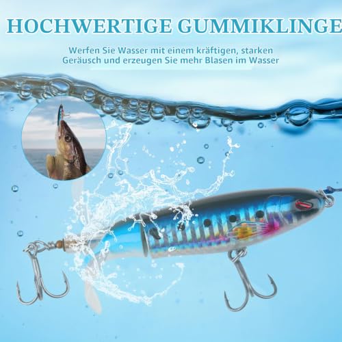 3 Stück Topwater Angelköder mit Haken, Perfekter Köder für Große Raubfische, Fisch Köder für Zander Barsch Forellen Wobbler Swimbait, Angelköder Fische Angeln Set, Angeln Geschenk für Männer – Bild 4