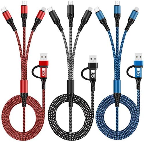 LHJRY 6 in 1 Multi Charging Cable 3Pack 4ft Multiple Charge Cord USB A/C to Phone USB C Micro USB Connector Charging Cord Compatible with Cell Phones Tablets and More - (Red,Black,Blue)