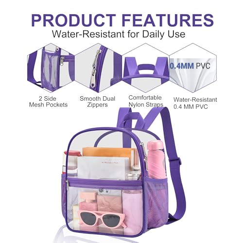 Image of Oraben Clear Backpack Stadium Approved, 12 x 6 x 11 in, Small Transparent Backpack for Concerts, Sports Events, Festivals, Travel, Waterproof PVC, Adjustable Straps, Women Men