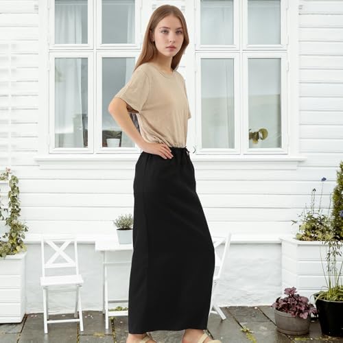 Women's Tencel Linen Skirt with Adjustable Drawstring Ankle-Length Summer Silky Elegant Linen Skirt3