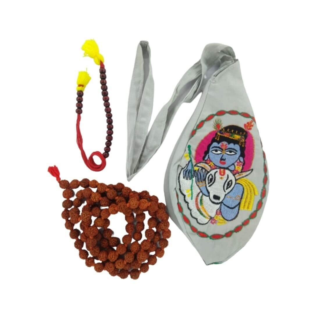 Sac mala en coton brodé pour transporter votre chapelet Rudraksha au studio