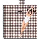 LRUUIDDE Oversize Picnic Beach Blanket, 80''x80'' Outdoor Waterproof Foldable 3-Layers, Sandproof Blankets Plaid Picnic Mat for Beach Camping on Grass Picnic Blankets (Brown, 80x80in)