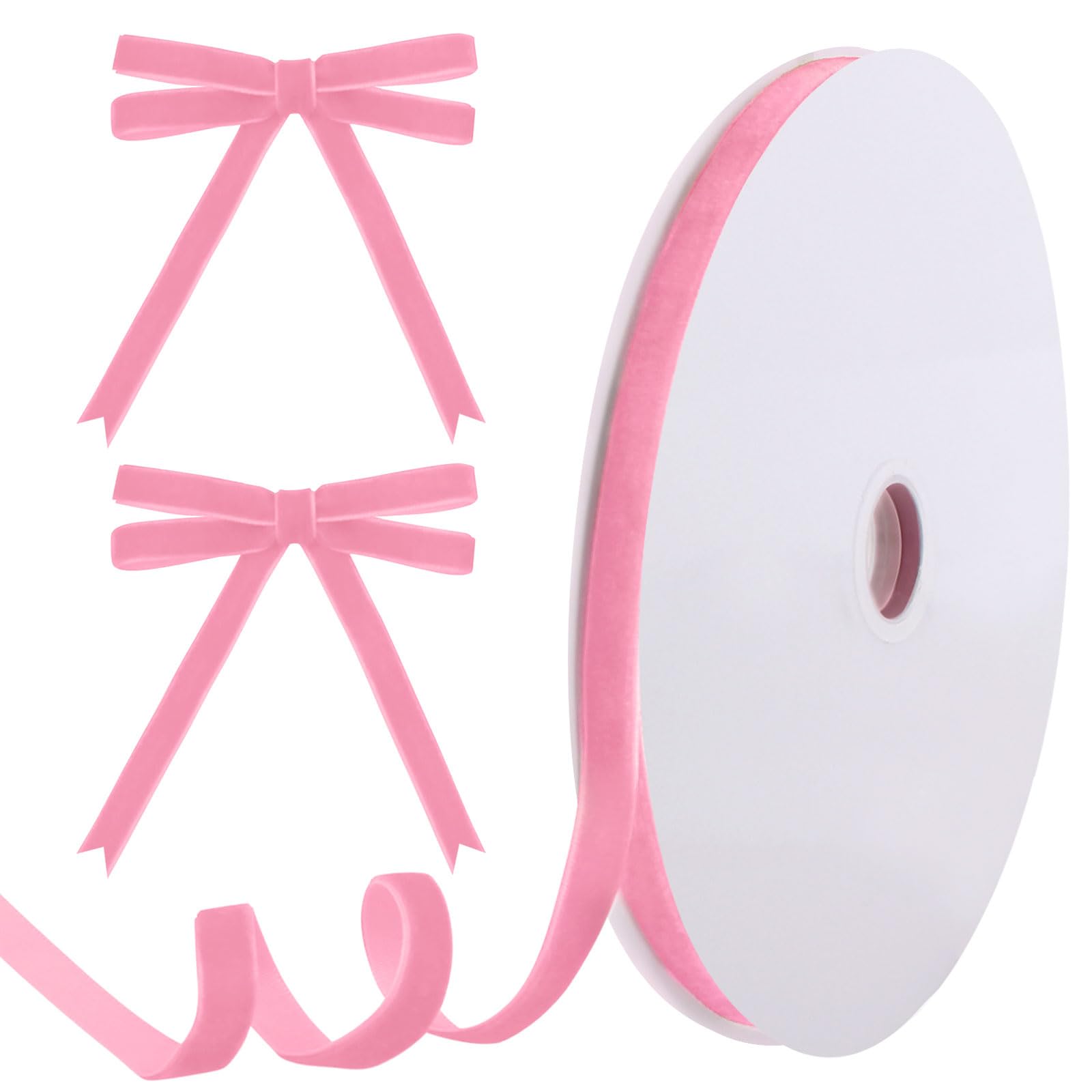 Tsorode 25 Yards Pink Velvet Ribbon for Christmas Tree, 3/8 Inch