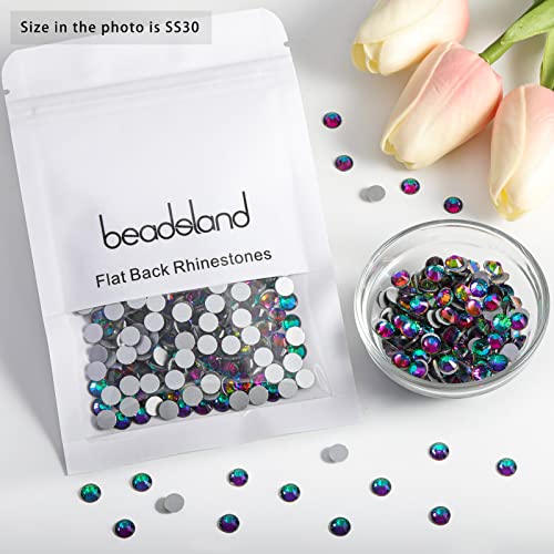 Image of Beadsland Flat Back Crystal Rhinestones, Green Volcano, SS30, 576pcs | Flatback Glass Gems, 6.3-6.5mm, for Nail Art Craft, Glue Fix