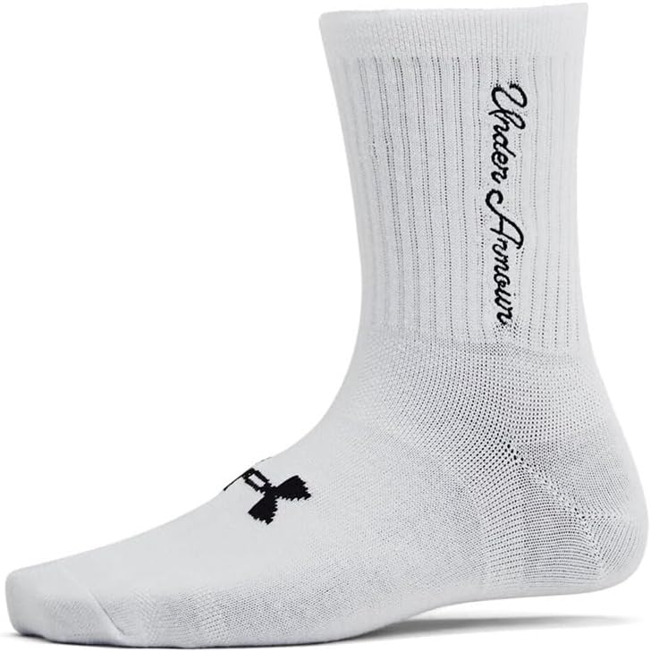 Under Armour - Womens Essential 3-Pack Mid Crew Socks, Color White (101), Size: Small - Image 4