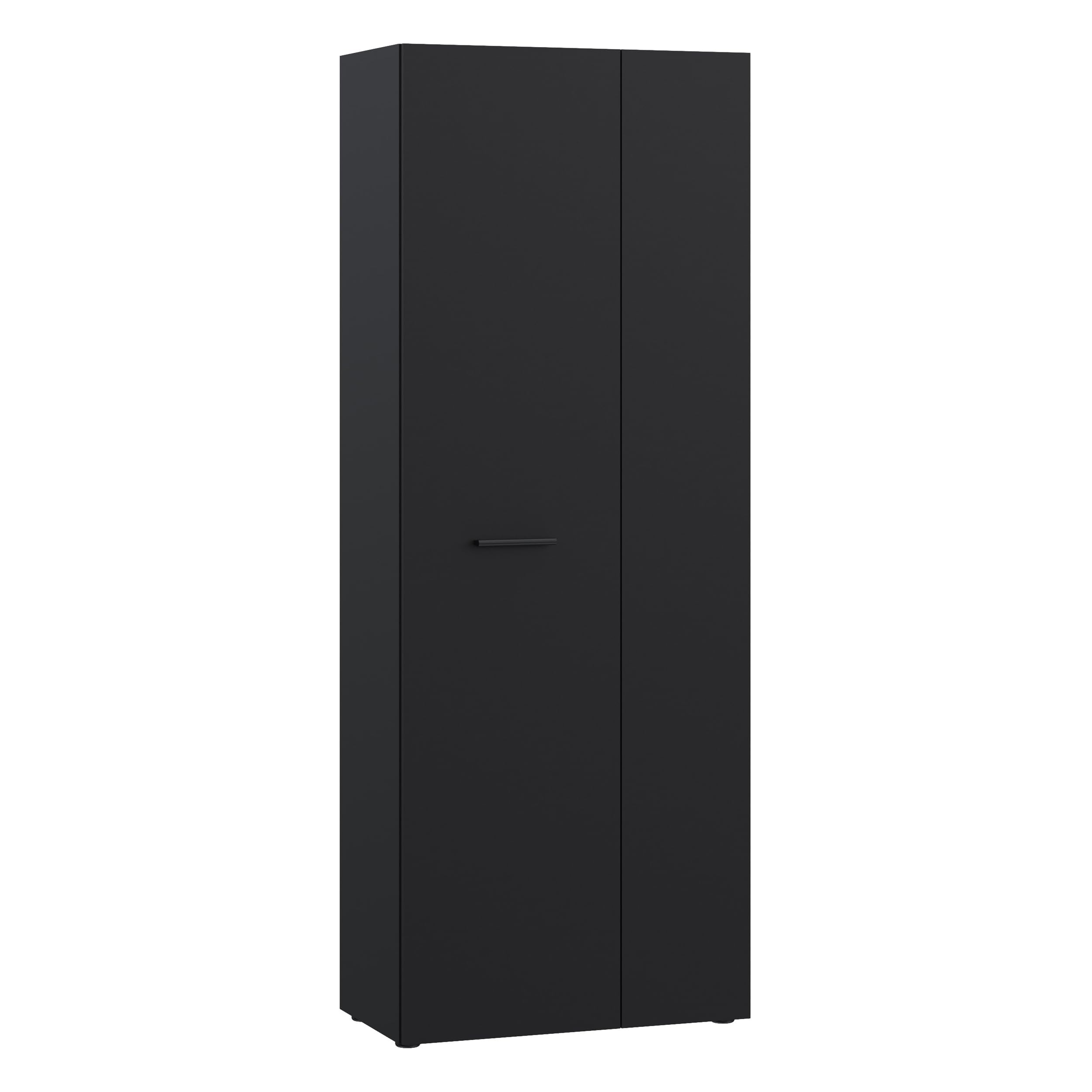 FORTE NET106 Schrank 70 180, Mehrzweckschrank, Staubsaugerschrank, Abstellraum, Drehtürenschrank, 2-türig mit Einlegeböden, Schwarz, 68,7 cm breit x 181,1 cm hoch x 36,5 cm tief
