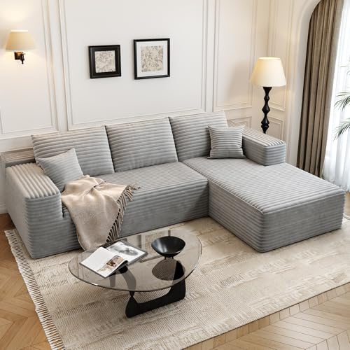 Image of 107.5 inch Cloud Modular Sectional Sofa Couch with L-Shape Chaise,Modern Minimalist Upholstered Couches for Living Room Bedroom,Deep Seat Corner Couch,No Assembly Required (Grey,Right Facing Chaise)