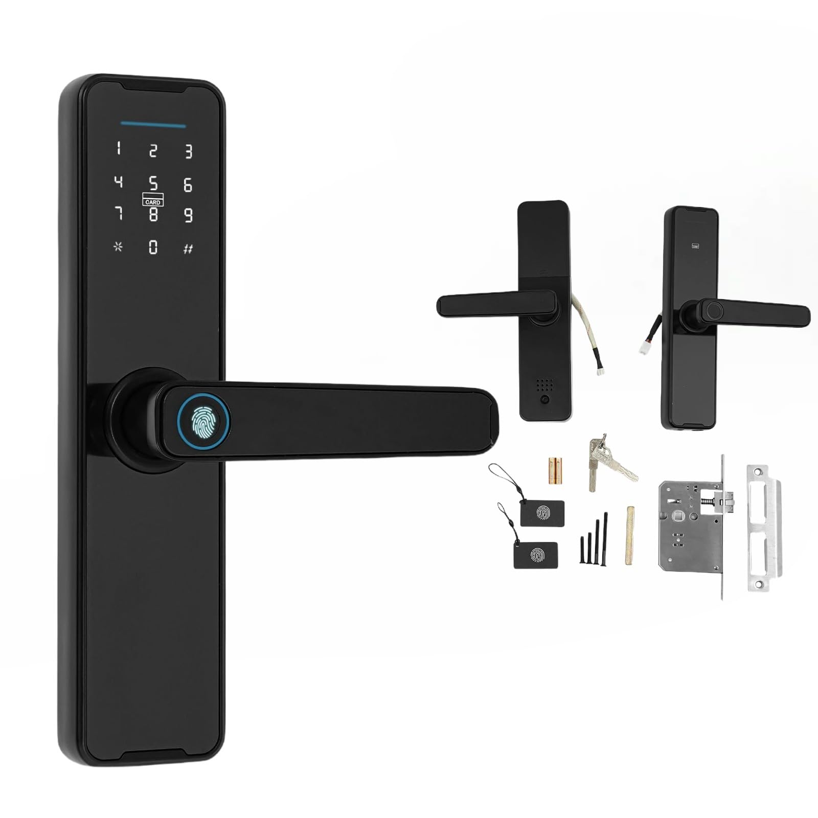 Serratura per porta intelligente 5 in 1 - Serratura elettronica intelligente con impronta digitale + codice + carta + chiave + password temporanea - Controllo tramite app Tuya - Per porte da 30 a 50